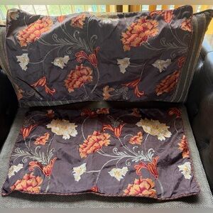 Michael Amini Floral Dark Brown with Orange Accents Decorative Pillow Cover Set